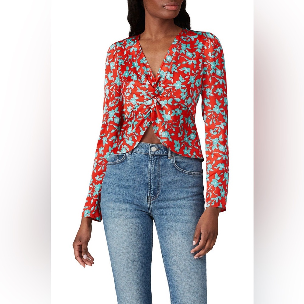 Love, Whit by Whitney Port Floral Satin Crop Top Red Various Sizes